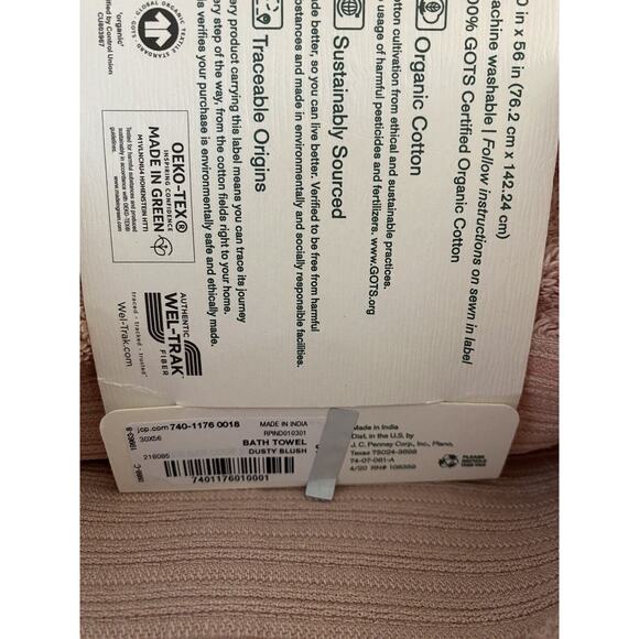 2 Linden Street Organic Cotton 30inx 54in Fast Drying Bath Towel Dusty Blush - Picture 3 of 3